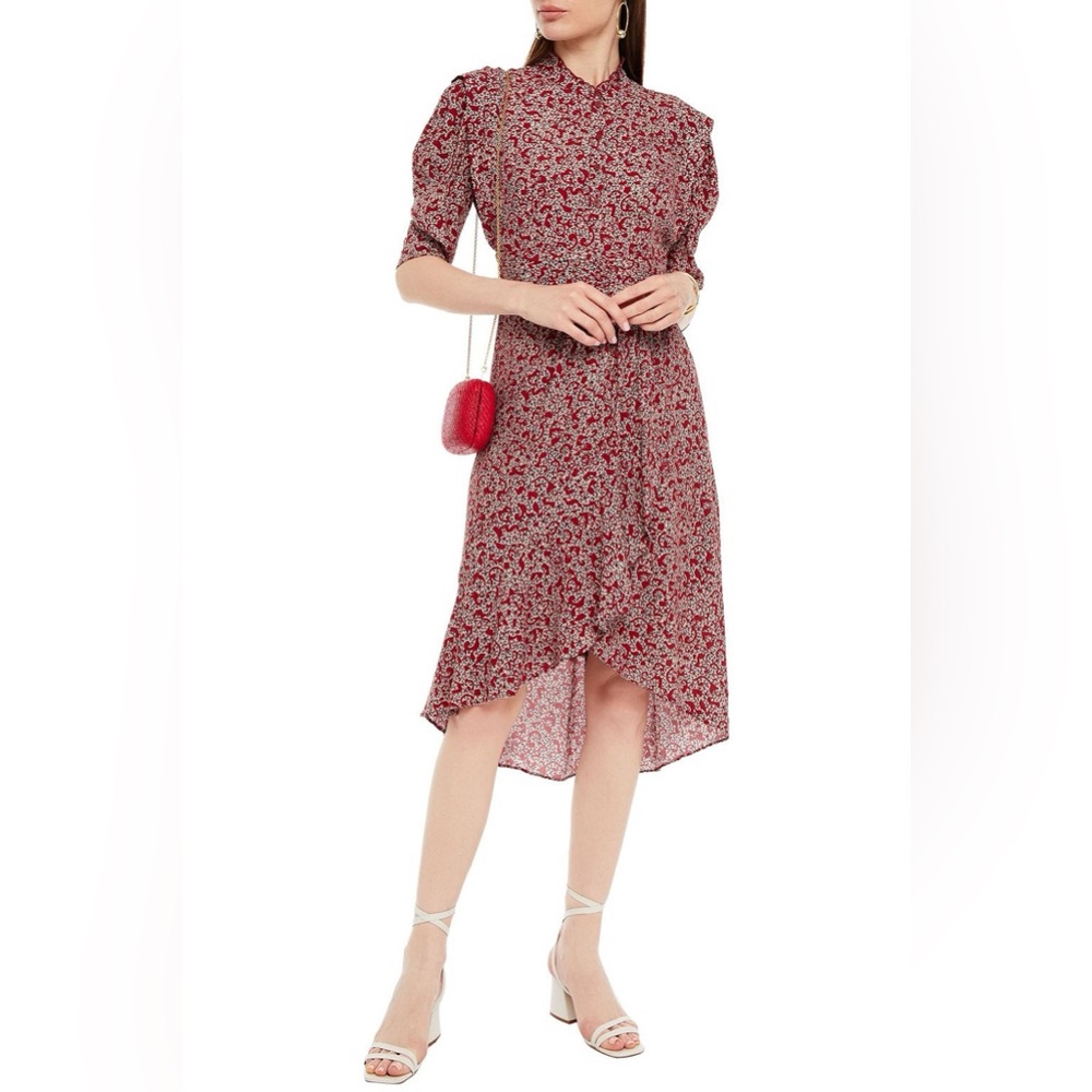 BA&SH ‘Chelsea’ Red Floral Printed Wrap/Crepe Dress - Size Large